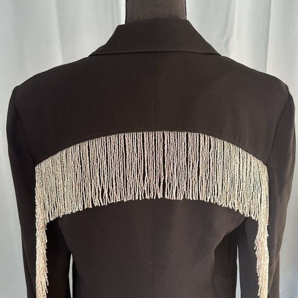NWT $695 Cinq A Sept Ira Beaded Fringe Jacket Black Sz 6 - Picture 7 of 11